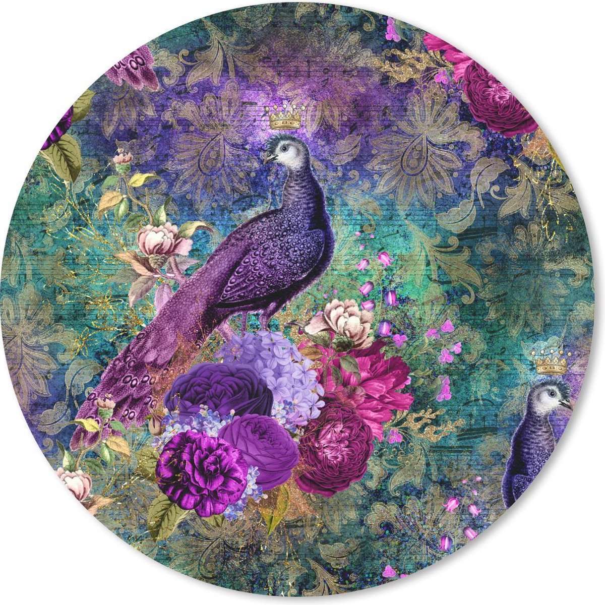 Muismat rond 30x30 cm - Mousepad Patronen - Pauw - Paars - Ronde muismatten