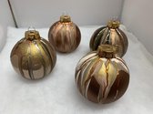 4 hand painted kerstballen kleur bruin/champagne 2