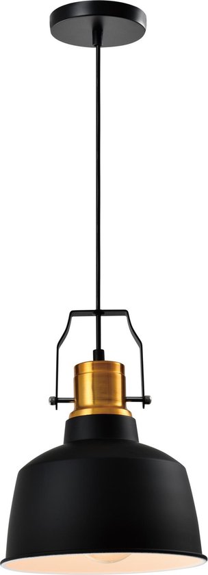 QUVIO Hanglamp industrieel - Lampen - Plafondlamp - Verlichting - Verlichting plafondlampen - Keukenverlichting - Lamp - E27 Fitting - Met 1 lichtpunt - Voor binnen - Metaal - Aluminium - D 22 cm - Zwart en brons