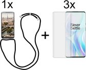 OnePlus 8 Pro hoesje met koord transparant shock proof case - 3x OnePlus 8 Pro screenprotector Full Glue