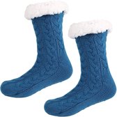Huissokken Dames en Heren - Blauw - Anti Slip Sokken - One Size - Dikke - Winter - Fleece - Fluffy - Verwarmde - Slofsokken - Bedsokken - Gevoerde Sokken - Cadeau voor hem haar - V