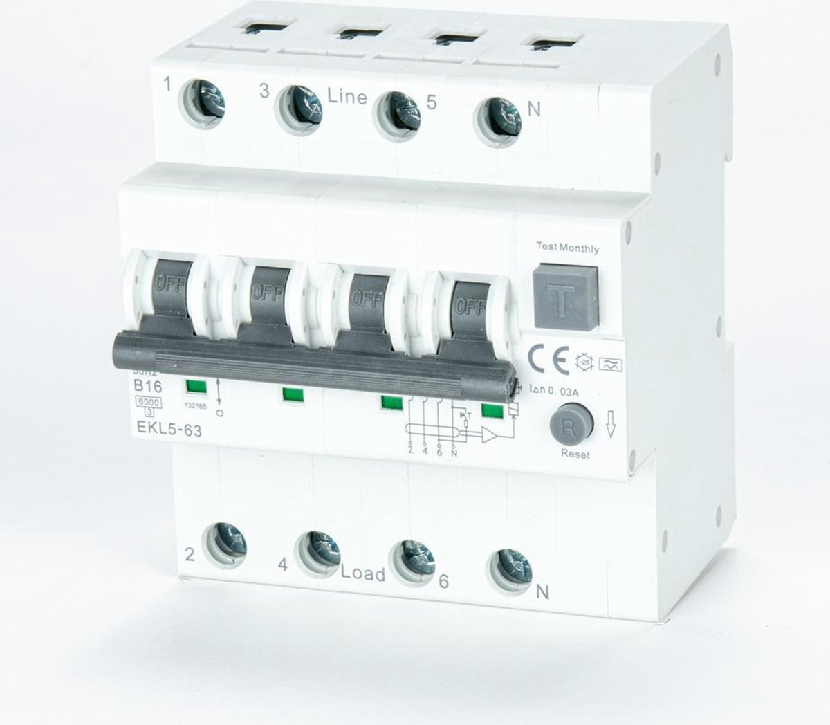 ETEK 30mA Aardlekschakelaar RCCB met overstroombeveiliging Type aansluiting: 3 fasen, Maximale vermogen: 16 ampere