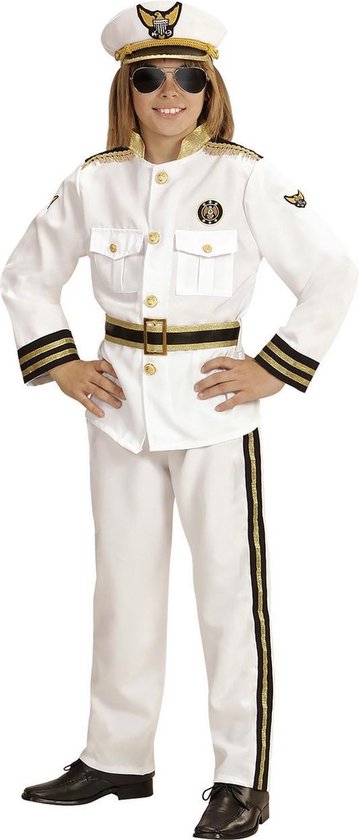 Widmann - Kapitein & Matroos & Zeeman Kostuum - Marine West Point Kapitein - Jongen - Wit / Beige - Maat 164 - Carnavalskleding - Verkleedkleding