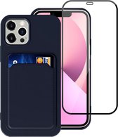 Apple iPhone 13 Pro Hoesje - Case Blauw + Screenprotector - Pasjeshouder - shockproof - Glas - Volledig Dekkend Beschermglas