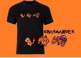 pokemon t-shirt starter charmander pixel evolutie Maat 152