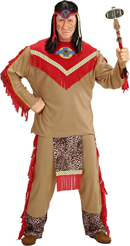 Widmann - Indiaan Kostuum - Chief Indiaan Raging Bull Kostuum Man - Bruin - Small - Carnavalskleding - Verkleedkleding