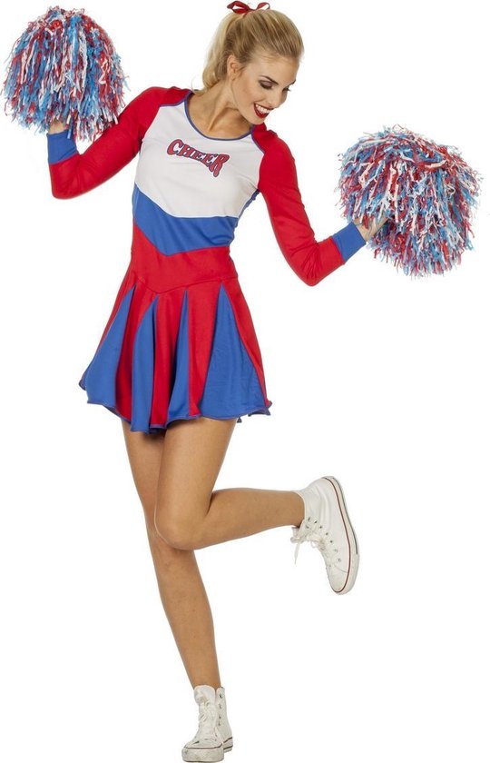 Wilbers & Wilbers - Cheerleader Kostuum - Cheerleader Go Go Go - Vrouw - Blauw, Rood - Maat 36 - Carnavalskleding - Verkleedkleding