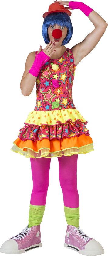 Funny Fashion - Clown & Nar Kostuum - Grappige Clown Canadia - Vrouw - Multicolor - Maat 40-42 - Carnavalskleding - Verkleedkleding