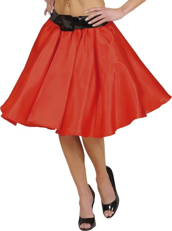 Widmann - Rock & Roll Kostuum - Satijnen Rokje Met Petticoat, Rood Vrouw - Rood - One Size - Carnavalskleding - Verkleedkleding