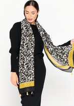 LOLALIZA Casual sjaal met print en kwastjes - Zwart - Maat One size