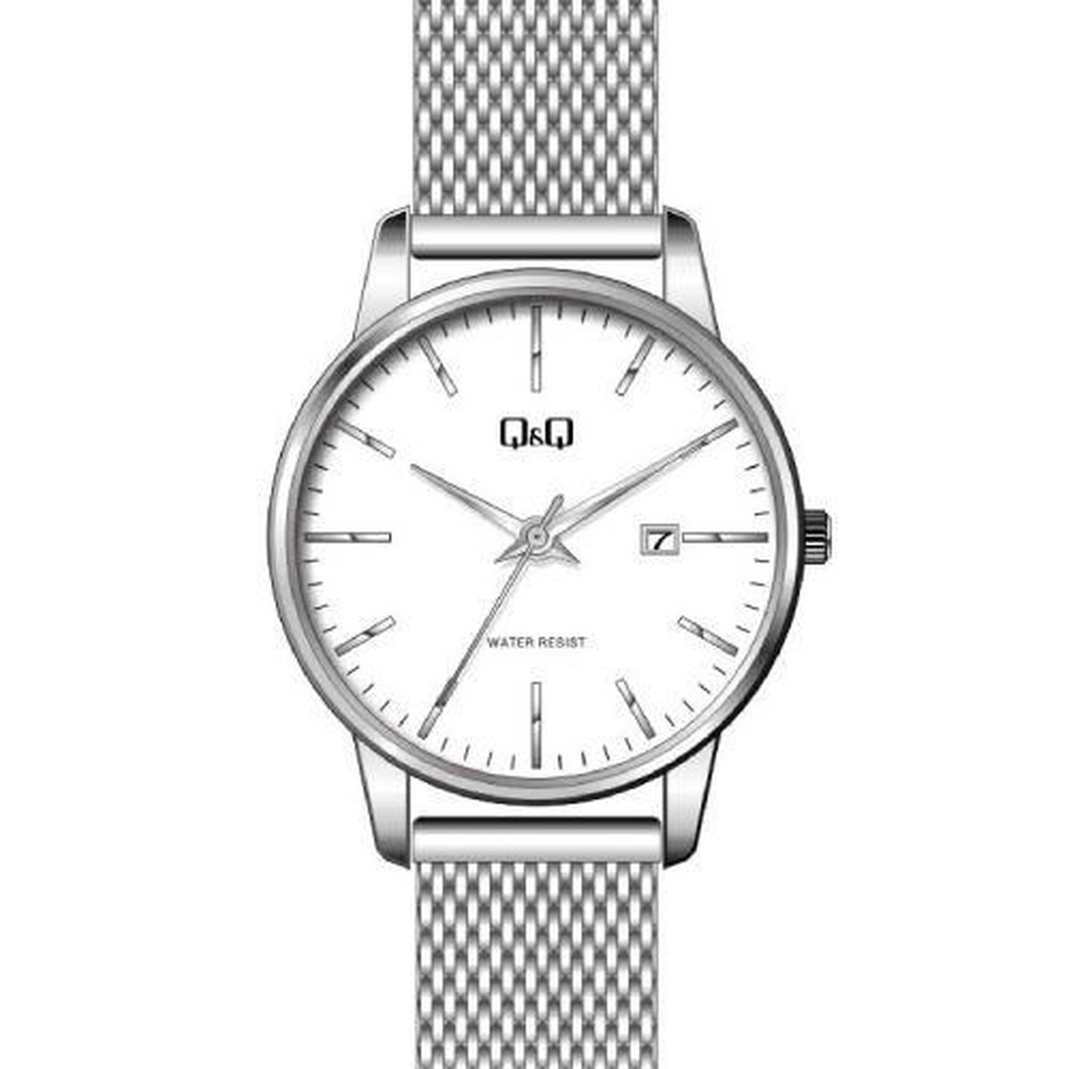 Prachtig dameshorloge van Q&Q model bl77j800y met datum en verstelbare mesh band 3 bar waterdicht