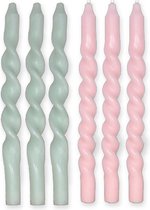 Twisted candle - Set van 6 kaarsen - Gedraaide kaarsen - 29 cm - Swirl kaarsen - Dinerkaarsen - Twisted candles - Twisted kaarsen - Gekleurde kaarsen - Draai kaarsen - Dinerkaarsen