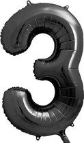 Ballon aluminium Numéro 3 (86 cm) - Zwart - 86cm - Party Deco - article de fête - ballon numéroté - ballon numéroté