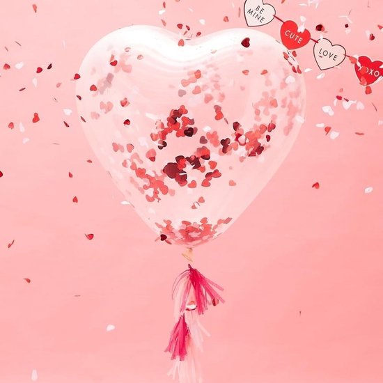 Ginger Ray Be My Valentine - Hartvormige confetti ballon gevuld met hartjes confetti - Set-1