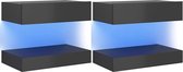 Monkey's Nachtkastje - Zwevend Nachtkastje - Lade - Opbergruimte - Hoogglans Zwart - Wandrek - Set van 2 - Met LED Verlichting - 60 x 35 cm