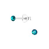 Joy|S - Zilveren ronde oorbellen - 3 mm oorknopjes - kristal turquoise