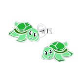 Joy|S - Zilveren schildpad oorbellen - groen