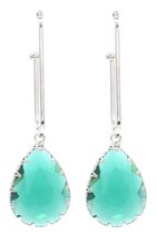 Dielay - Oorbellen Druppel - Oorhangers - 6x2 cm - Groen en Zilverkleurig