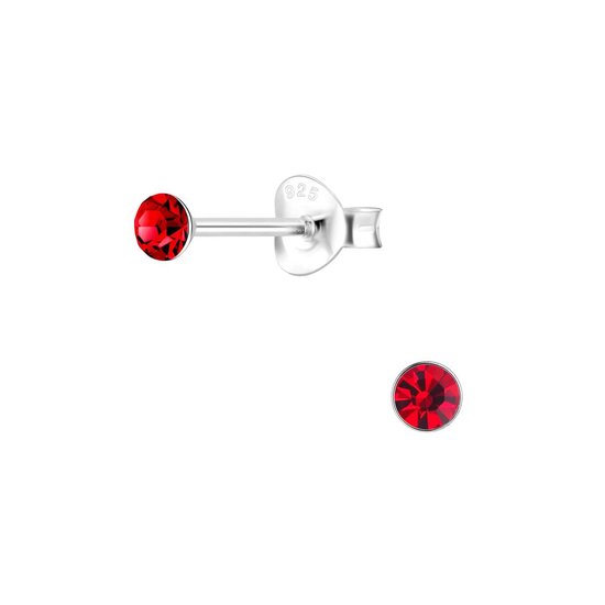 Joy|S - Zilveren ronde oorbellen - 3 mm oorknopjes - kristal rood