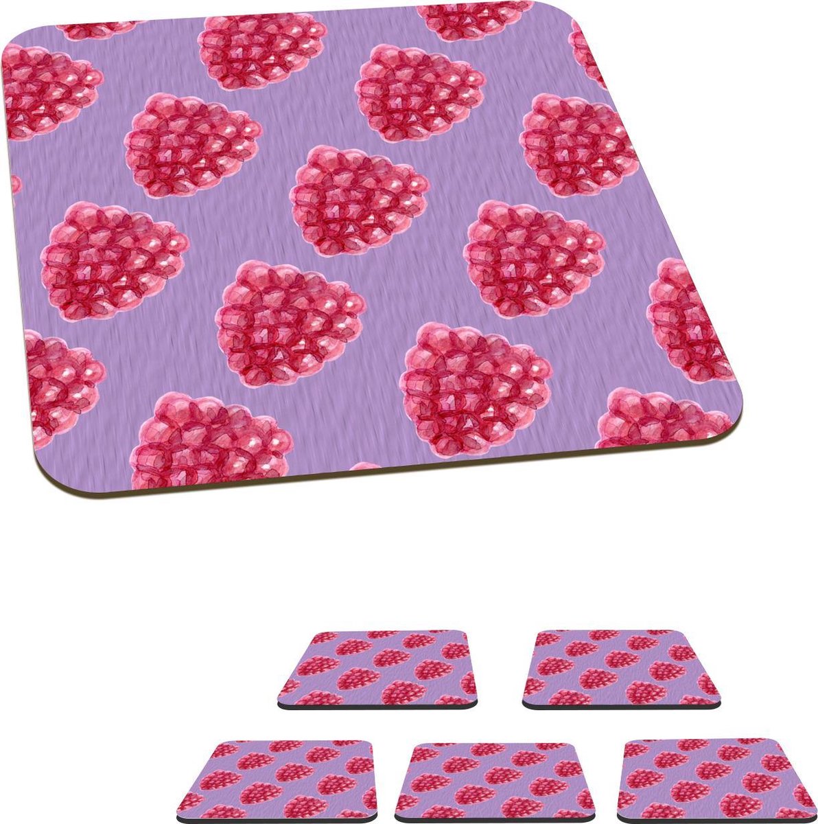 Onderzetters voor glazen - Framboos - Fruit - Paars - Sjablonen - 10x10 cm - Glasonderzetters - 6 stuks