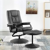 Fauteuil met voetenbank kunstleer grijs