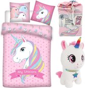 Dekbedovertrek My Unicorn 140x200 - polyester- roze, incl. pluche Unicorn knuffel.