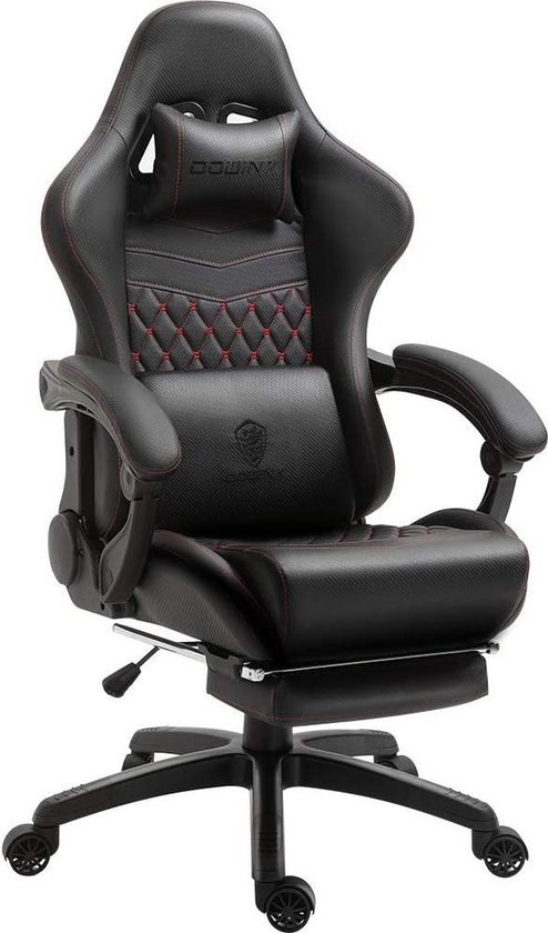 Dowinx Gaming Chair Bureaustoel Ergonomische pc-stoel met massage lendensteun, racestijl PU-leer hoge rugleuning verstelbare draaistoel met voetsteun (zwart en rood)