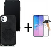 GSMNed – Leren telefoonhoes iPhone 11 Pro Max zwart – Luxe iPhone hoesje – pasjeshouder – Portemonnee met magneetsluiting – zwart – met screenprotector