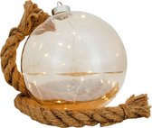 Glazen batterijlamp goudkleurig met ledverlichting en jute touw | Kerstdecoratie