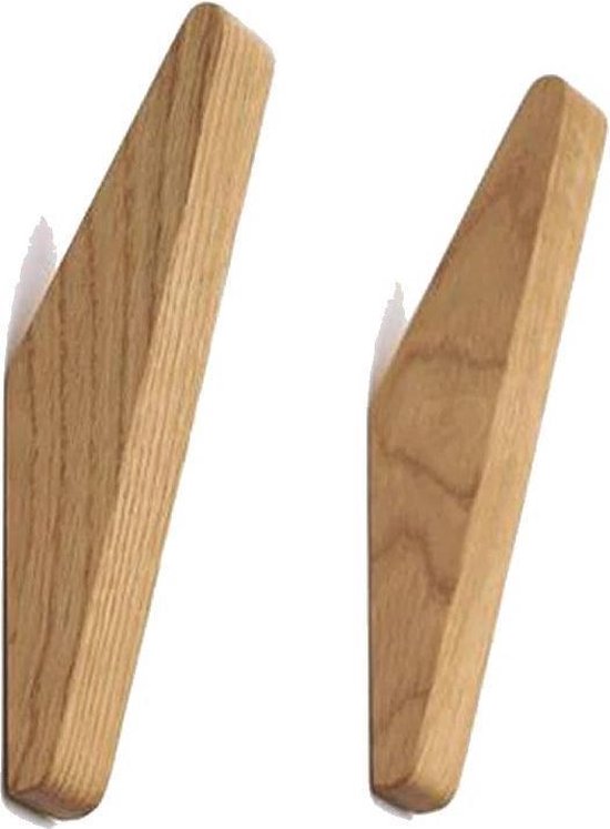 Nordic Design- 2 kapstok wand haken - naturel - Rubber wood - Modern Design  | bol