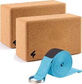 Swilix ® Yoga Blok Strap Set - Kurk Yoga Blok en Yoga Riem- Kurk Yogablokken - Yogariem