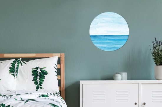 WallCircle - Stickers muraux - Cercle Papier Peint - Mer - Aquarelle - Blauw - 30x30 cm - Cercle Mural - Auto Adhésif - Autocollant Rond Papier Peint