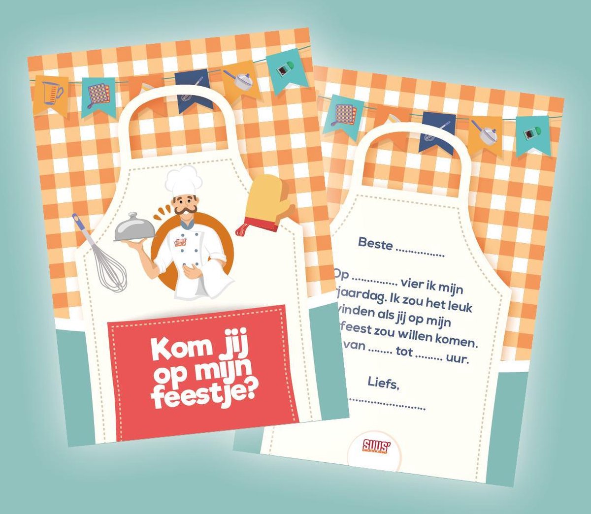 Uitnodiging kinderfeestje kookfeest, set van 10 stuks