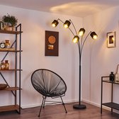 Belanian - Vloerlamp - Staand Lamp -  Staande lamp Allan, moderne staande lamp van metaal/stof in zwart/goud, 5-vlam, 5 x E14 max. 28 Watt, hoogte 204 cm, vloerlamp met verstelbare textielsch