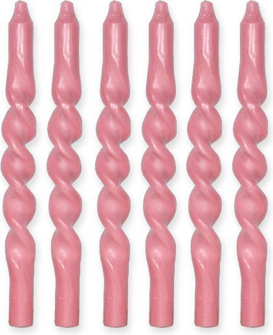 Twisted candle - Set van 6 kaarsen - Gedraaide kaarsen - 29 cm - Swirl kaarsen - Dinerkaarsen - Twisted candles - Twisted kaarsen - Gekleurde kaarsen - Draai kaarsen - Dinerkaarsen gedraaid - Oud roze