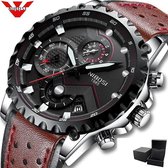 NIBOSI - Horloges voor mannen - Luxe Bruin/Zwart Design - Heren Horloge - Ø44 - 3 ATM Waterdicht