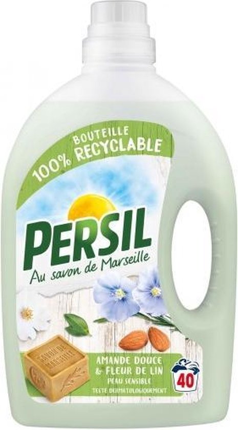 2x Persil Amandel met Marseillezeep - 80 wasbeurten - Flessen vloeibaar wasmiddel - Voordeelverpakking 2 x 40 wasbeurten