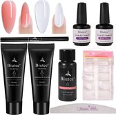 Biutee | Nail Extension Gel Kit |  15ml Roze en Transparant | Poly Nail Gel Kit met 30ml Slip Solution, 15ml Base en Top Coat, Nagelvijl en Nail Pen