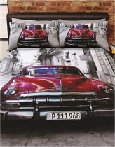 1-persoons dekbedovertrek (dekbed hoes) Santiago Amerikaanse auto rood / oldtimer in de stad (fotoprint) 140 x 200 cm (cadeau idee!)