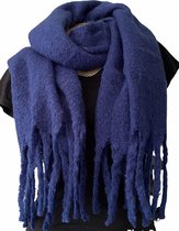 Lange Warme Sjaal - Omslagdoek - Extra Dikke Kwaliteit - Effen - Unisex - Blauw - 180 x 55 cm