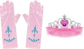 Prinsessen Speelgoed- Roze handschoenen voor bij je prinsessenjurk - Kroon pluche