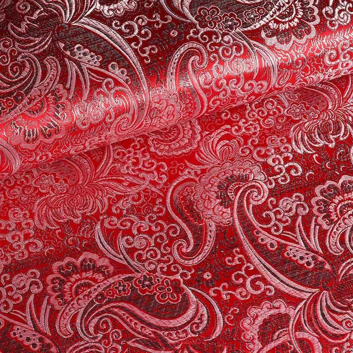 Funkytex Jacquard paisley rood/zilver Lurex 3 meter