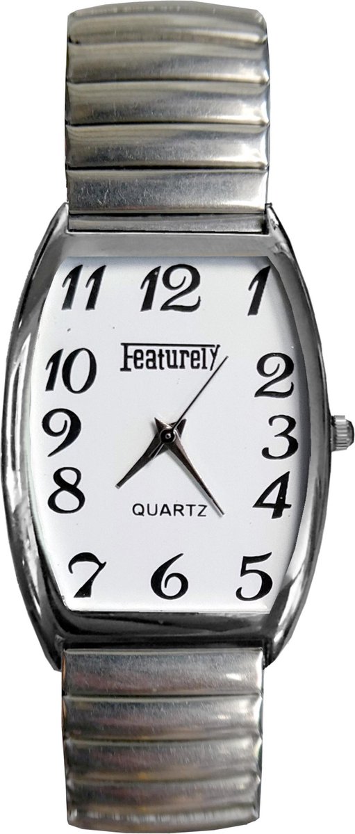 Fako® - Horloge - Rekband - Featurely - 31x44mm - Zilverkleurig - Wit
