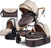 Dakta® Luxe Kinderwagen | 4-in-1 | Wandelwagen | Opvouwbaar | Buggy | Verstelbaar | Maxi Cosi | 0 tot 36 Maanden | Khaki
