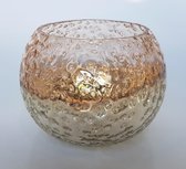 Theelicht / Waxinelicht - Glas - Oranje / Zilver - 8 x 8 x 7 cm hoog