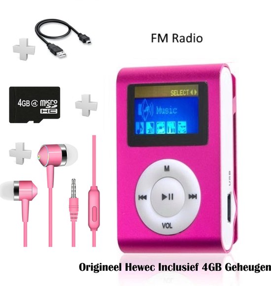 Mini MP3 speler FM radio met display Incl. 4GB geheugen - Roze | bol.com