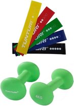 Tunturi - Fitness Set - Neopreen Dumbbellset 2 x 4 kg  - Weerstandsbanden 5 stuks