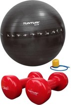 Tunturi - Fitness Set - Vinyl Dumbbell 2 x 3 kg  - Gymball Zwart met Anti Burst 90 cm