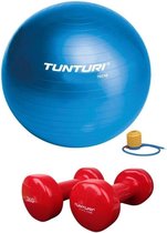 Tunturi - Fitness Set - Vinyl Dumbbell 2 x 3 kg  - Gymball Blauw 75 cm