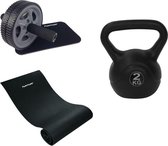 Tunturi - Fitness Set - Kettlebell 2 kg - Fitnessmat 160 x 60 x 0,7 cm - Trainingswiel